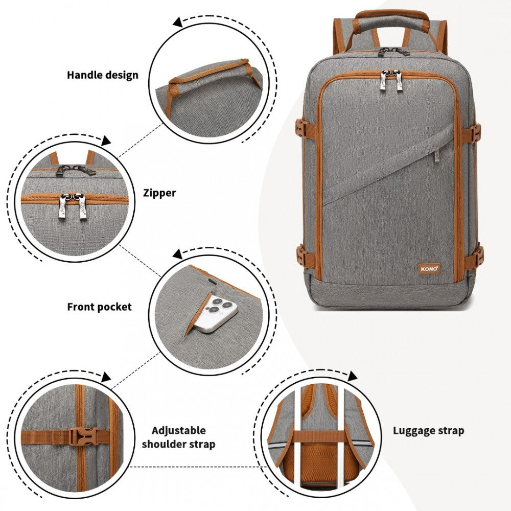 Kono BPK2531S Backpack in Grey & Brown – Smart and Practical Laptop Backpack, Designed for Work, Travel & Everyday Use