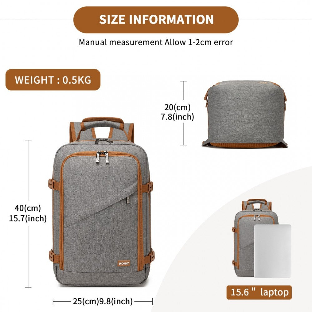 Kono BPK2531S Backpack in Grey & Brown – Smart and Practical Laptop Backpack, Designed for Work, Travel & Everyday Use
