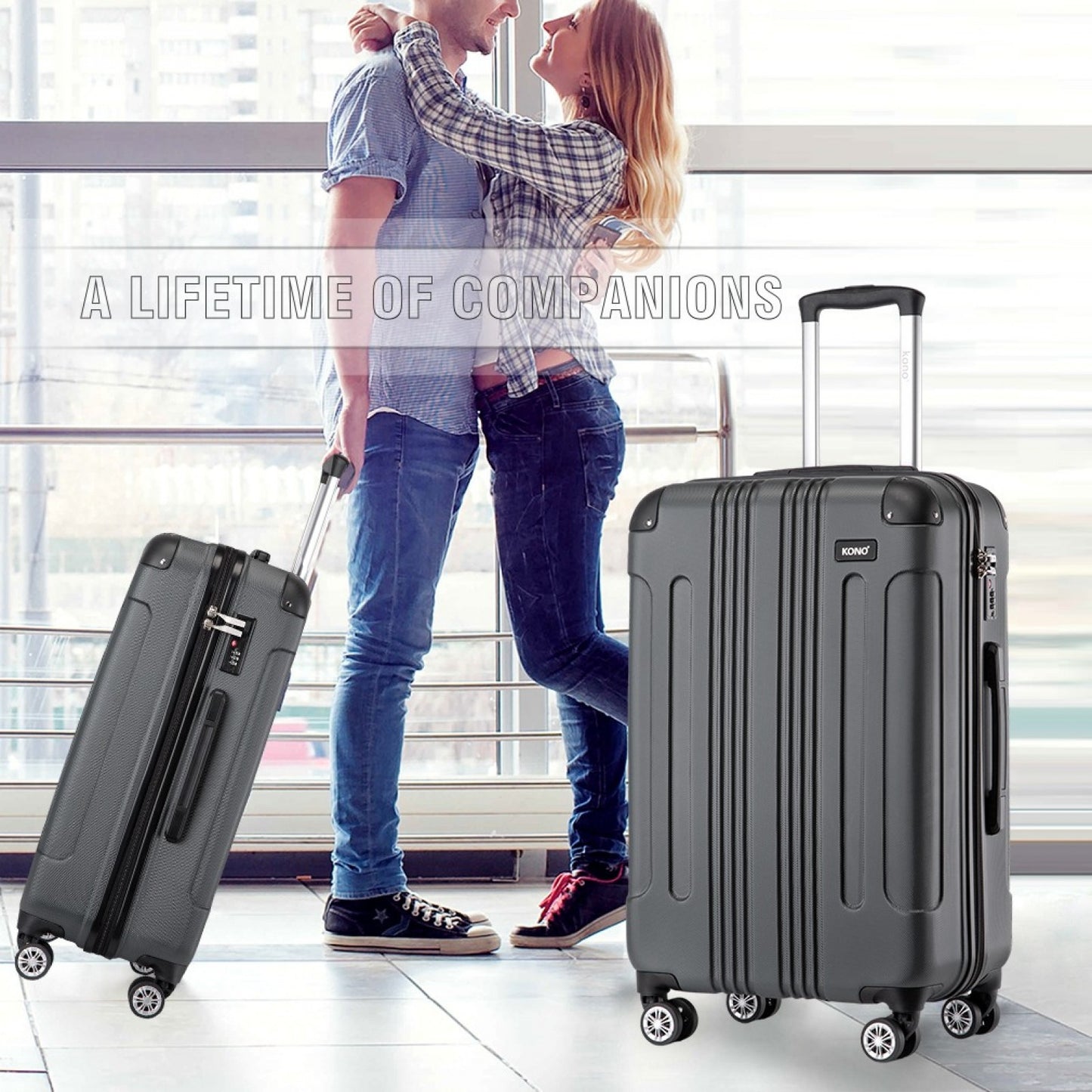 Kono K1777-1L Large Luggage in Grey (76x50x30cm) - ABS Lightweight Compact Hard Shell Suitcase