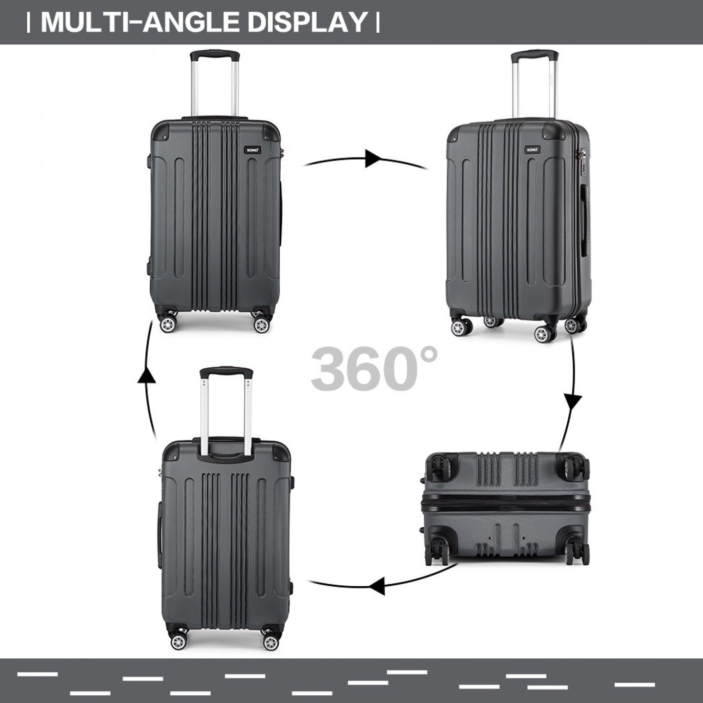 Kono K1777-1L Large Luggage in Grey (76x50x30cm) - ABS Lightweight Compact Hard Shell Suitcase