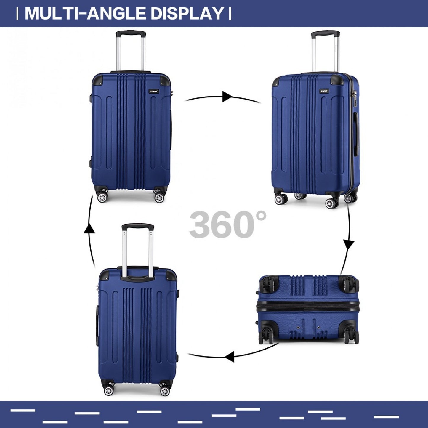Kono K1777-1L Large Luggage in Navy (76x50x30cm) - ABS Lightweight Compact Hard Shell Suitcase