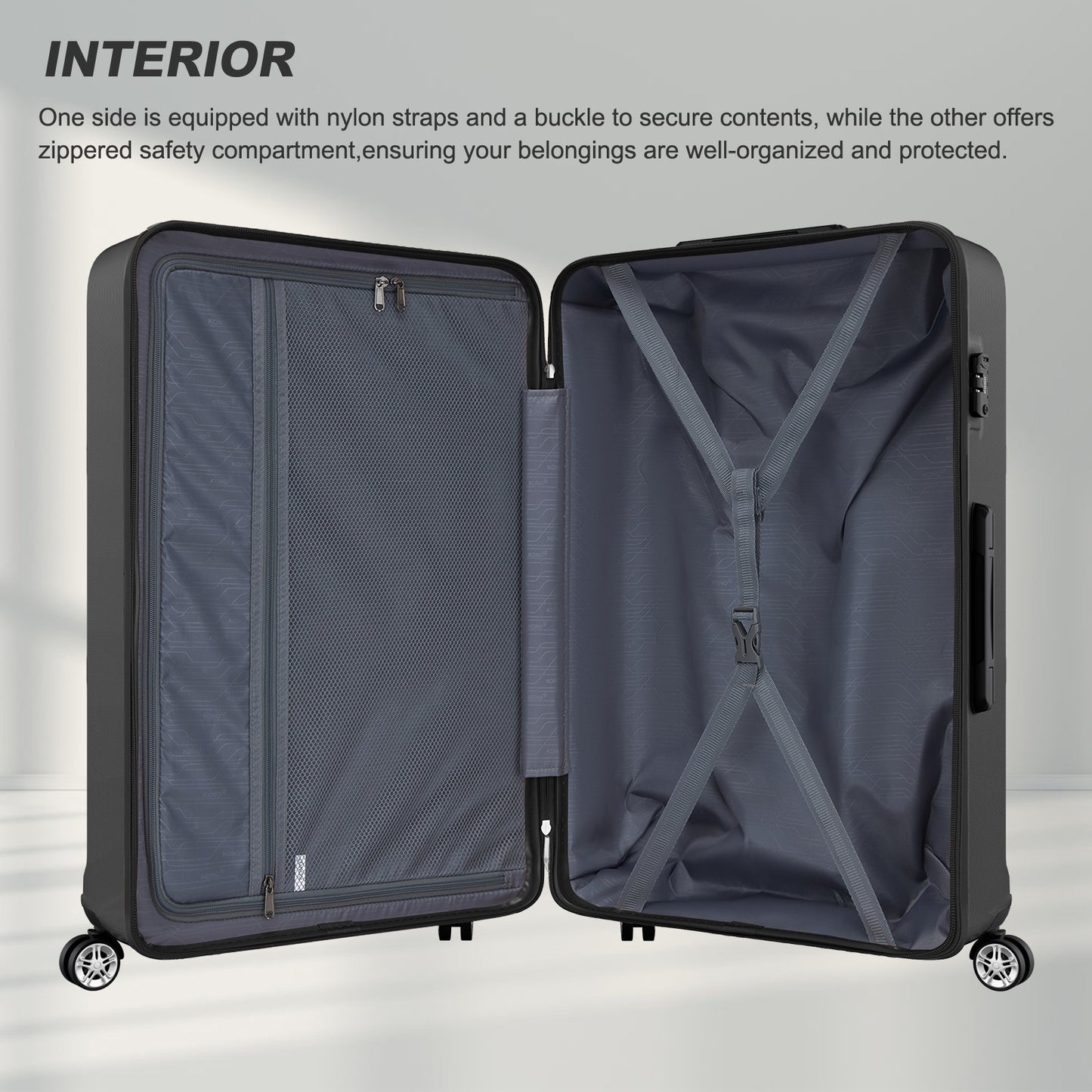 K1871-1L - Kono ABS+PC 32 Inch Extra-Large Suitcase, Sculpted Horizontal Design, Hard-Shell Wheeled Luggage with Telescopic Handle - Black - Luggage eStore