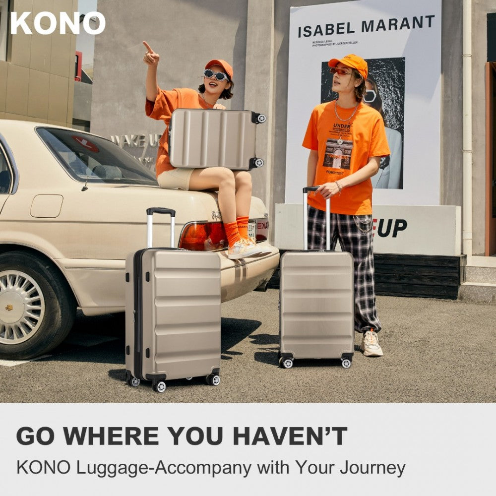 Kono KSK2482 3-Piece Luggage Set in Gold - Hard Shell ABS+PC Suitcases with TSA Lock