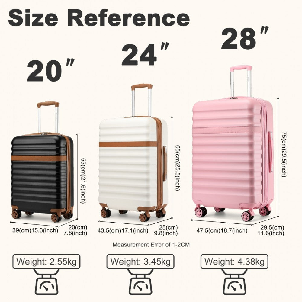 Kono KSK2484 3-Piece Luggage Set in Black and Tan - Expandable Lightweight Hard Shell Suitcase with TSA Lock