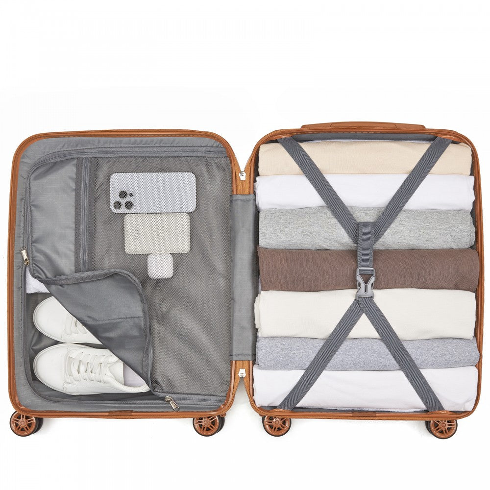 Kono KSK2484 Cabin Luggage in Burgundy and Tan (55x39x20cm) - Expandable Lightweight Hard Shell Suitcase with TSA Lock