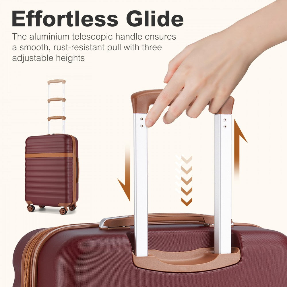 Kono KSK2484 3-Piece Luggage Set in Burgundy and Tan - Expandable Lightweight Hard Shell Suitcase with TSA Lock