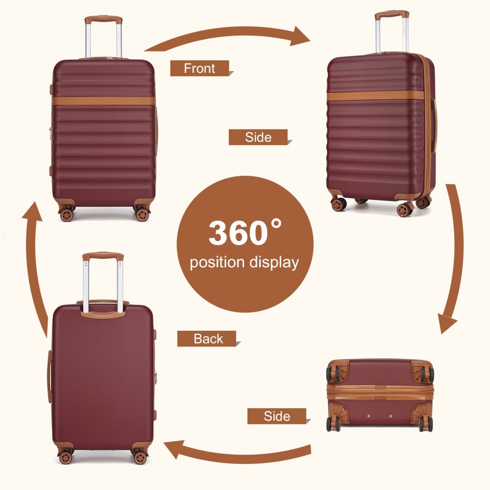 Kono KSK2484 3-Piece Luggage Set in Burgundy and Tan - Expandable Lightweight Hard Shell Suitcase with TSA Lock