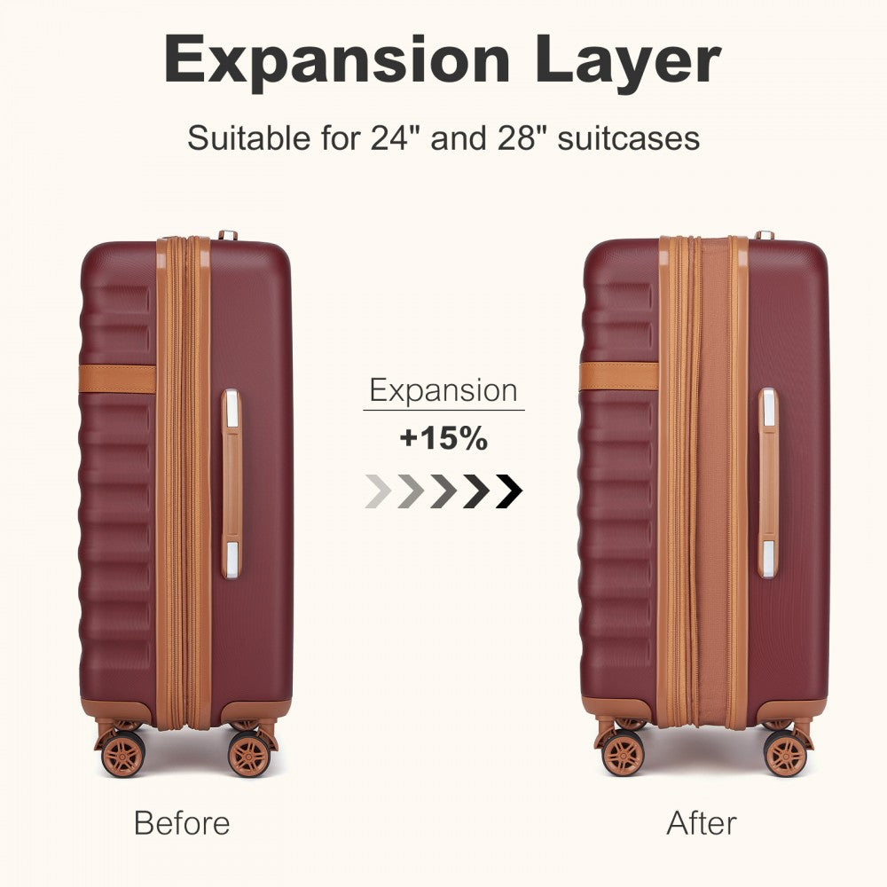 Kono KSK2484 3-Piece Luggage Set in Burgundy and Tan - Expandable Lightweight Hard Shell Suitcase with TSA Lock