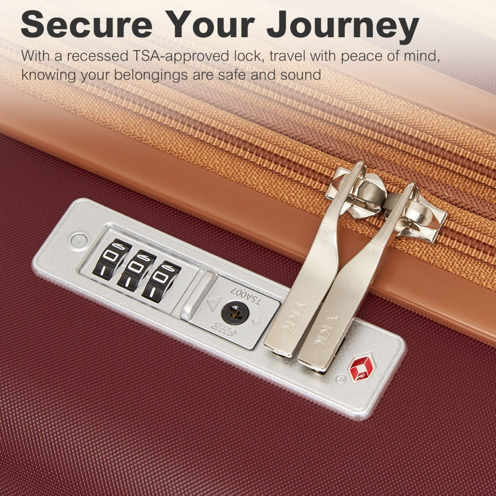 Kono KSK2484 3-Piece Luggage Set in Burgundy and Tan - Expandable Lightweight Hard Shell Suitcase with TSA Lock