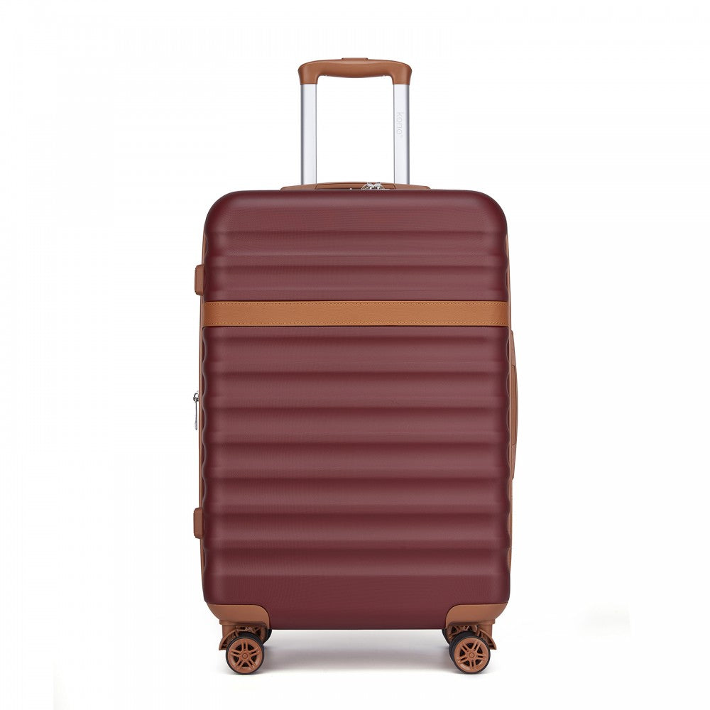Kono KSK2484 3-Piece Luggage Set in Burgundy and Tan - Expandable Lightweight Hard Shell Suitcase with TSA Lock