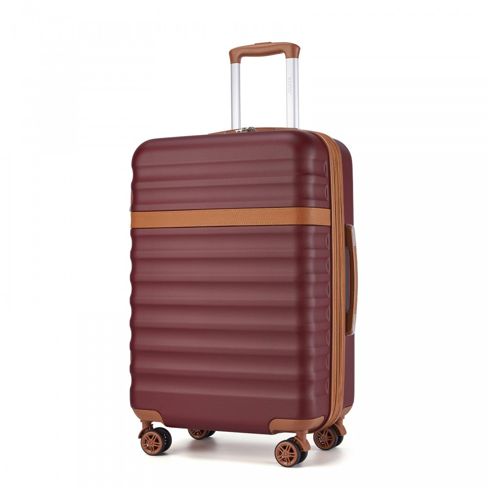Kono KSK2484 Mid-Size Luggage in Burgundy and Tan (65x43.5x25cm) - Expandable Lightweight Hard Shell Suitcase with TSA Lock