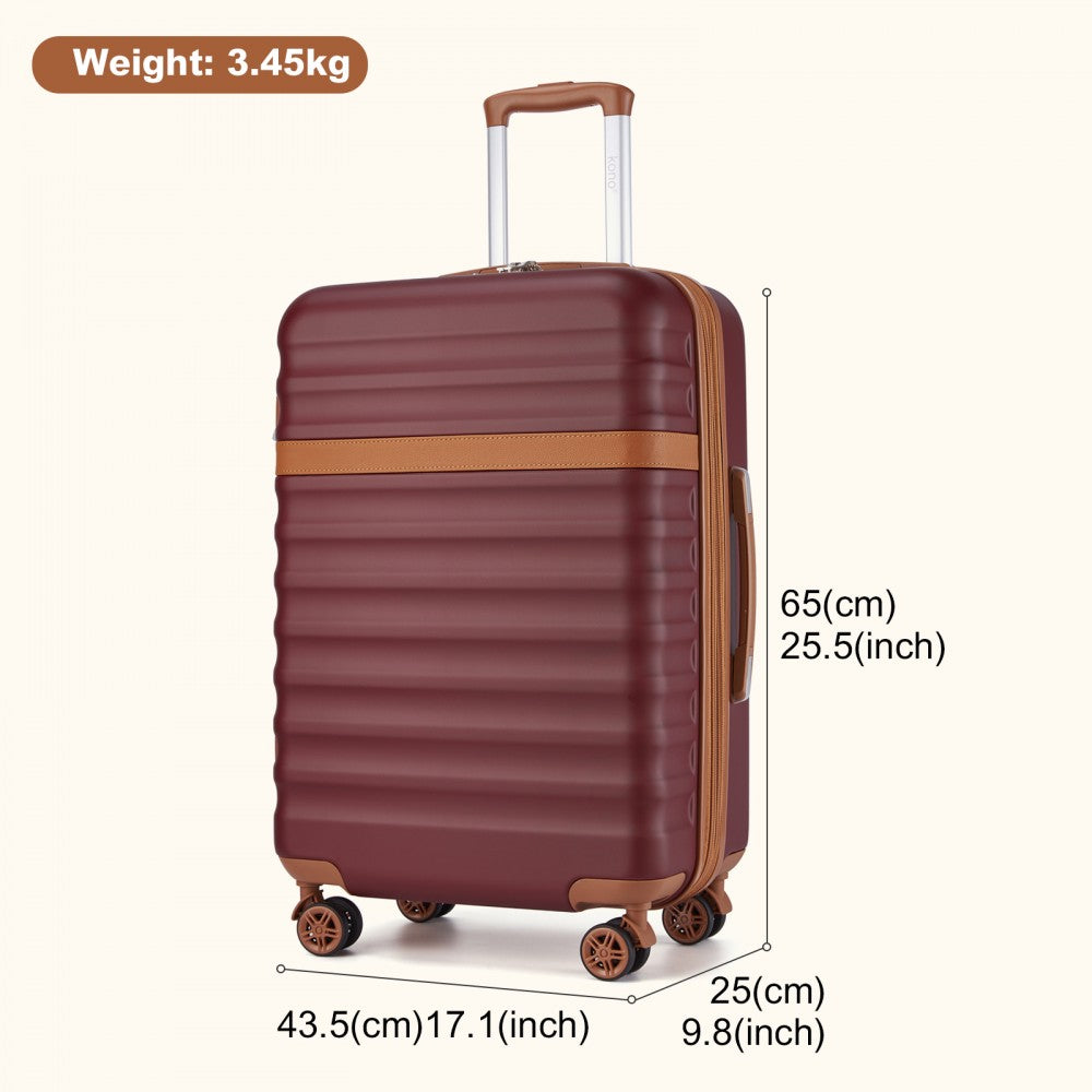 Kono KSK2484 Mid-Size Luggage in Burgundy and Tan (65x43.5x25cm) - Expandable Lightweight Hard Shell Suitcase with TSA Lock