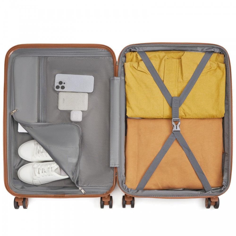Kono KSK2484 3-Piece Luggage Set in Burgundy and Tan - Expandable Lightweight Hard Shell Suitcase with TSA Lock