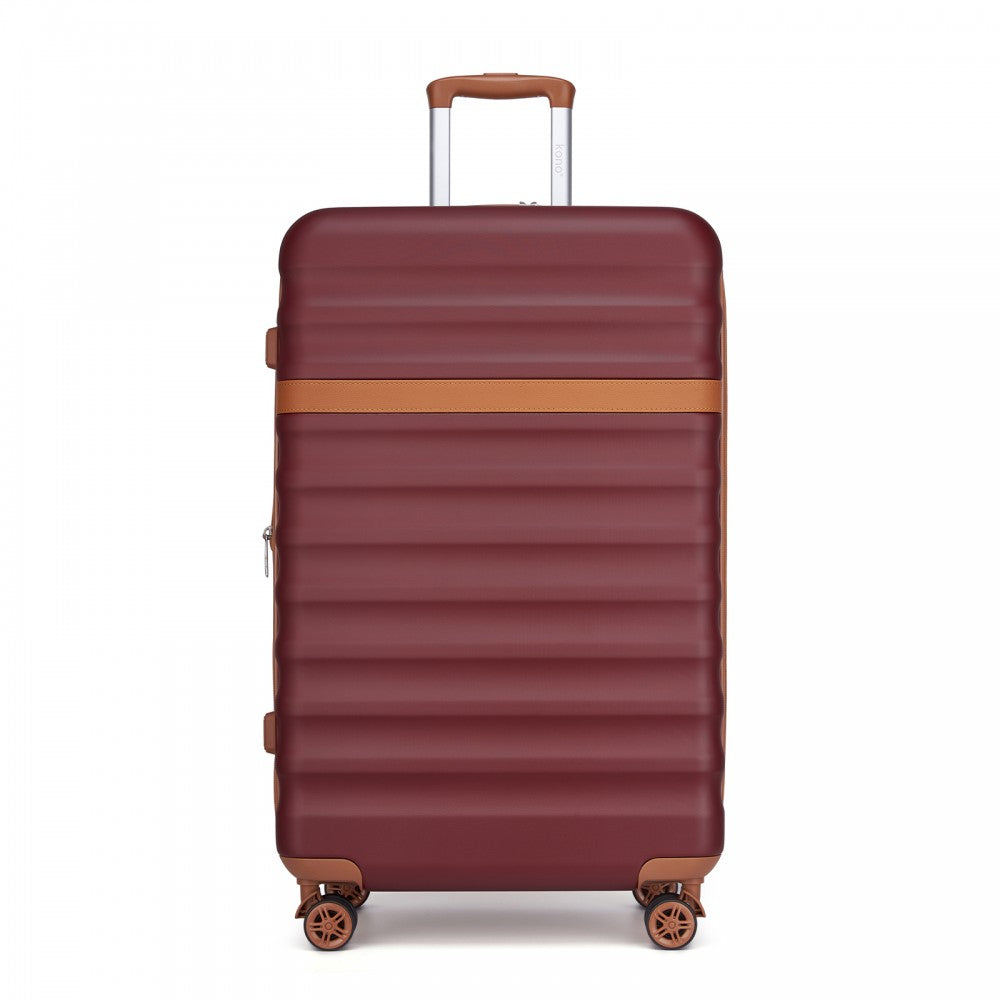 Kono KSK2484 Large Luggage in Burgundy and Tan (75x47.5x29.5cm) - Expandable Lightweight Hard Shell Suitcase with TSA Lock