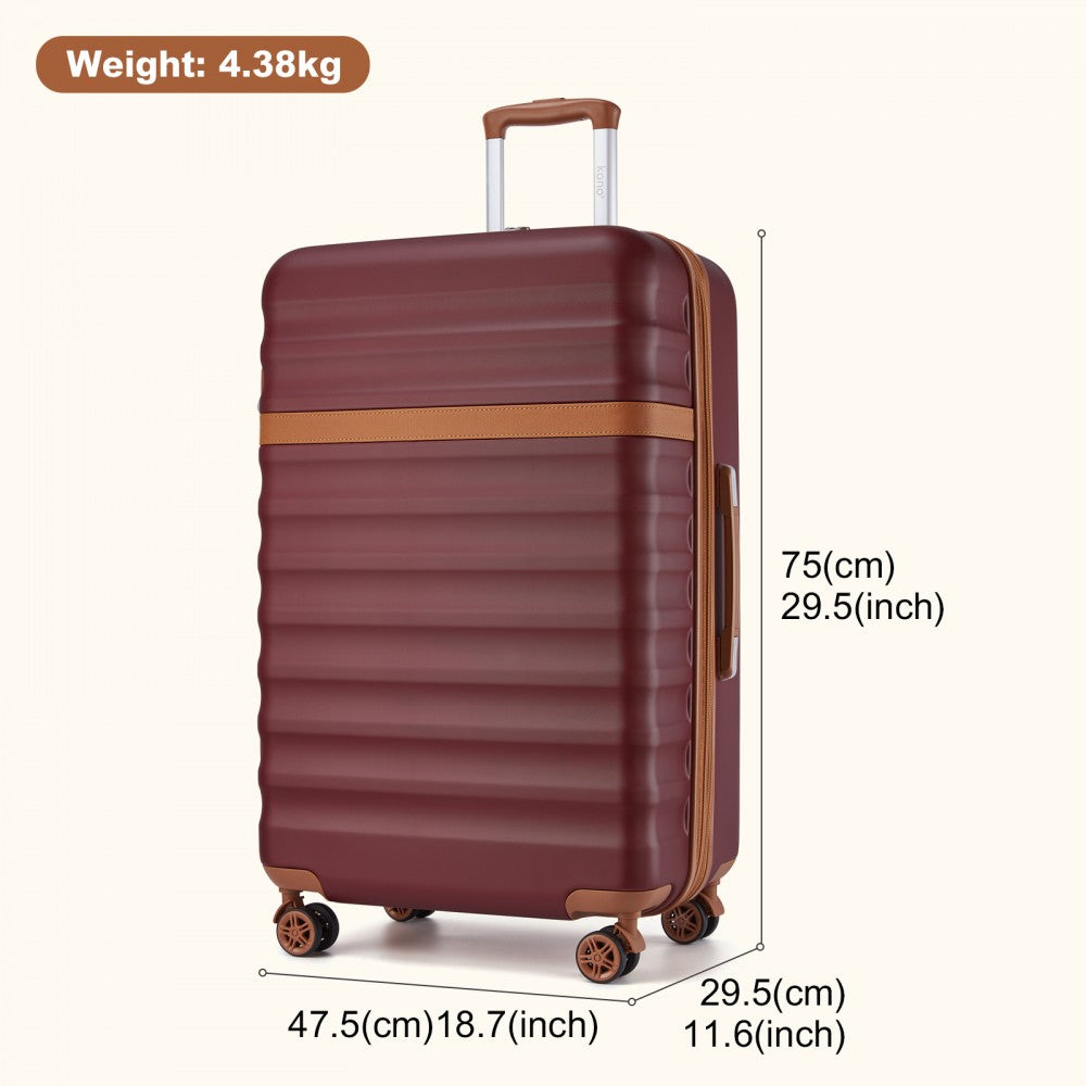 Kono KSK2484 Large Luggage in Burgundy and Tan (75x47.5x29.5cm) - Expandable Lightweight Hard Shell Suitcase with TSA Lock