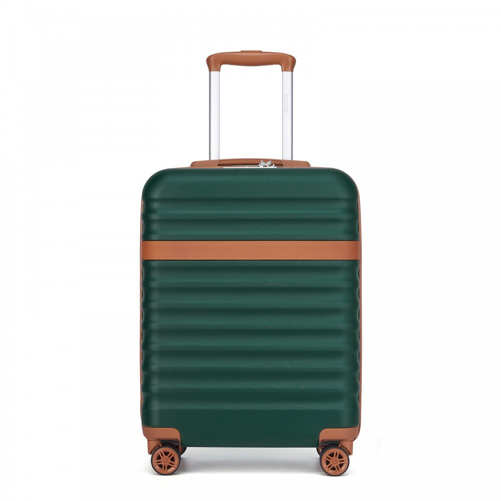 Kono KSK2484 Cabin Luggage in Green and Tan (55x39x20cm) - Expandable Lightweight Hard Shell Suitcase with TSA Lock