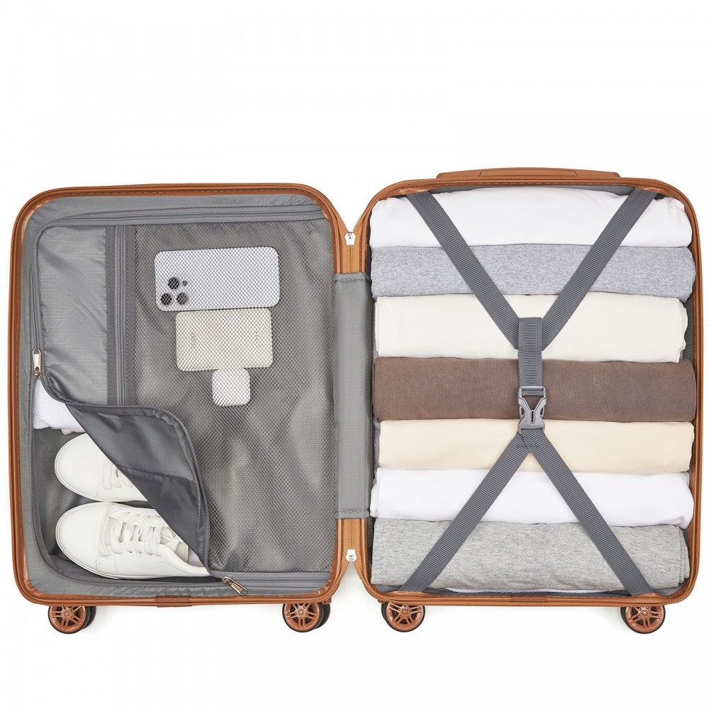 Kono KSK2484 Cabin Luggage in Green and Tan (55x39x20cm) - Expandable Lightweight Hard Shell Suitcase with TSA Lock