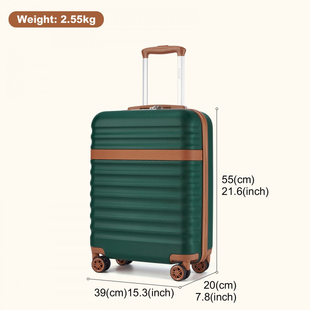 Kono KSK2484 Cabin Luggage in Green and Tan (55x39x20cm) - Expandable Lightweight Hard Shell Suitcase with TSA Lock