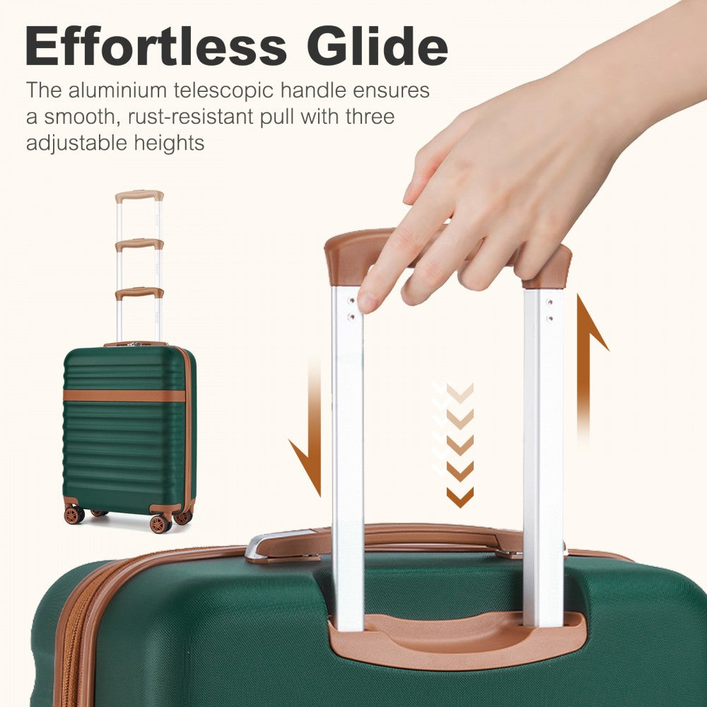 Kono KSK2484 Cabin Luggage in Green and Tan (55x39x20cm) - Expandable Lightweight Hard Shell Suitcase with TSA Lock