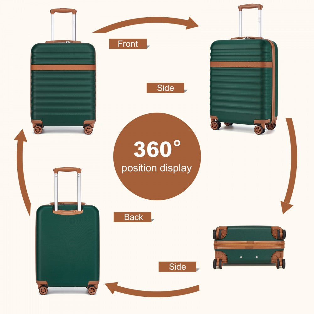 Kono KSK2484 Cabin Luggage in Green and Tan (55x39x20cm) - Expandable Lightweight Hard Shell Suitcase with TSA Lock