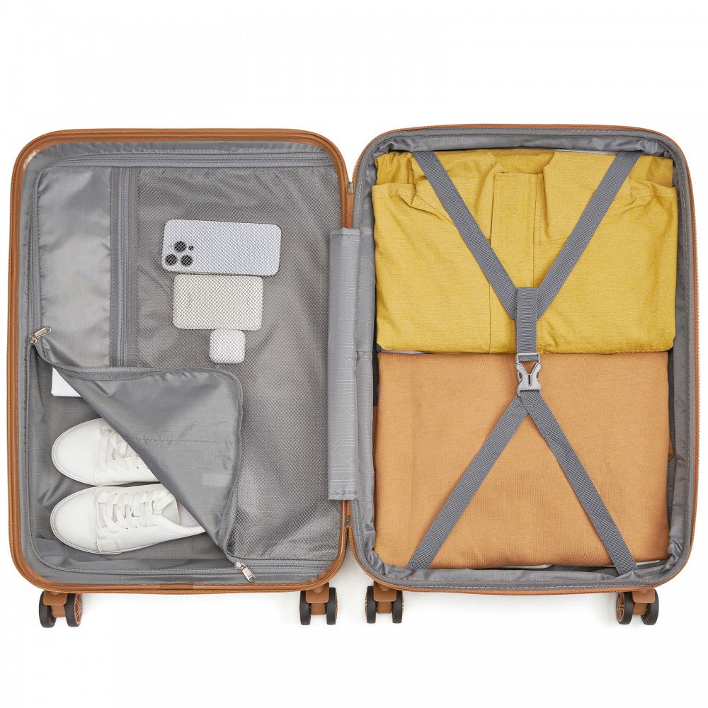 Kono KSK2484 3-Piece Luggage Set in Green and Tan - Expandable Lightweight Hard Shell Suitcase with TSA Lock