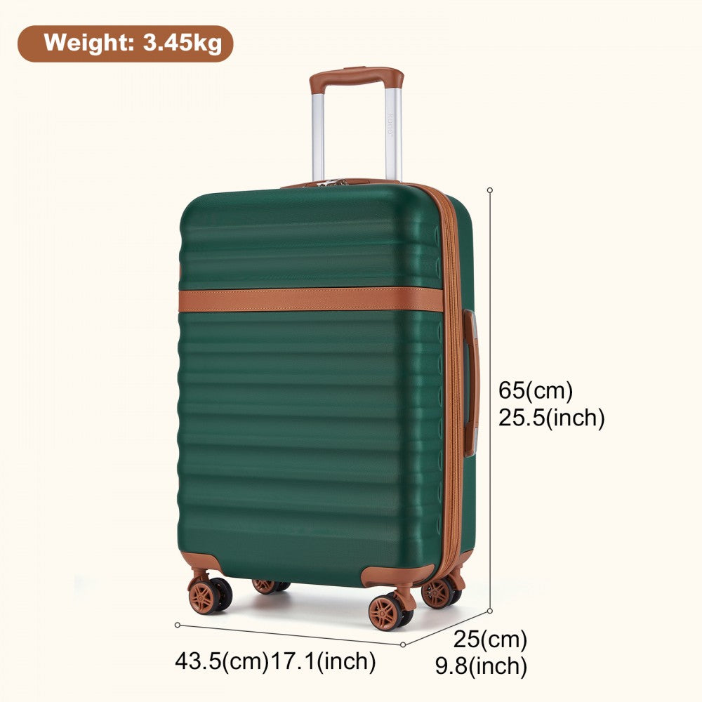 Kono KSK2484 Mid-Size Luggage in Green and Tan (65x43.5x25cm) - Expandable Lightweight Hard Shell Suitcase with TSA Lock