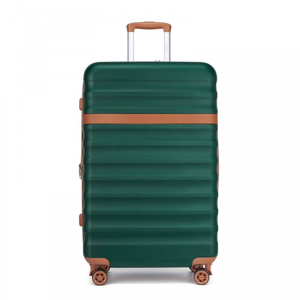 Kono KSK2484 Large Luggage in Green and Tan (75x47.5x29.5cm) - Expandable Lightweight Hard Shell Suitcase with TSA Lock