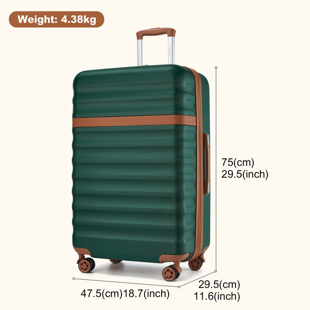 Kono KSK2484 Large Luggage in Green and Tan (75x47.5x29.5cm) - Expandable Lightweight Hard Shell Suitcase with TSA Lock