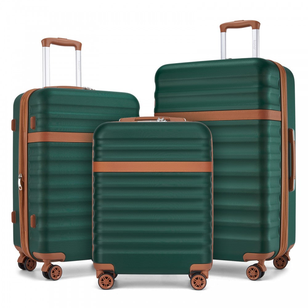 Kono KSK2484 3-Piece Luggage Set in Green and Tan - Expandable Lightweight Hard Shell Suitcase with TSA Lock