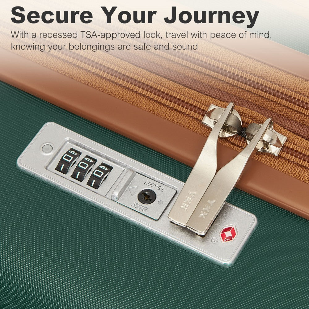 Kono KSK2484 Mid-Size Luggage in Green and Tan (65x43.5x25cm) - Expandable Lightweight Hard Shell Suitcase with TSA Lock