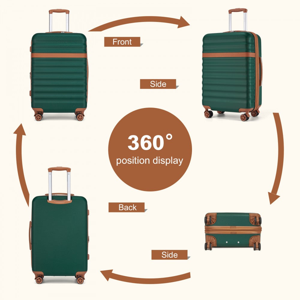 Kono KSK2484 3-Piece Luggage Set in Green and Tan - Expandable Lightweight Hard Shell Suitcase with TSA Lock