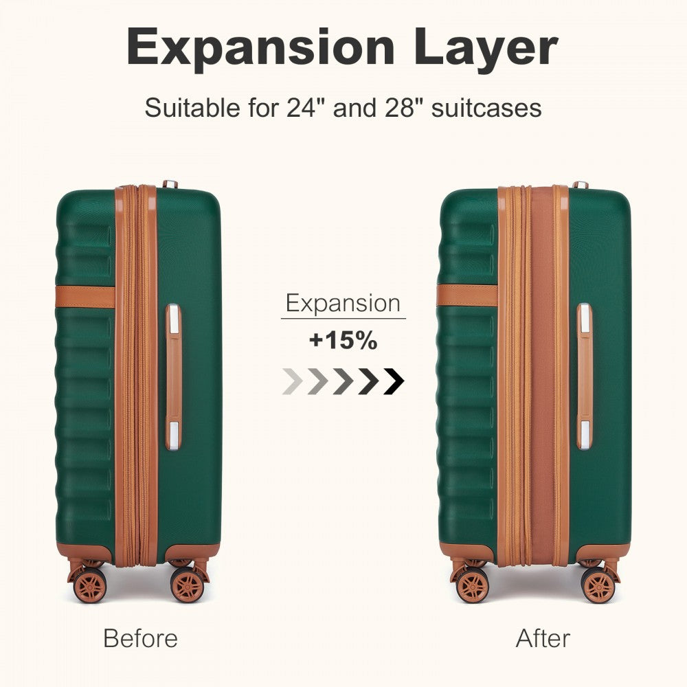 Kono KSK2484 3-Piece Luggage Set in Green and Tan - Expandable Lightweight Hard Shell Suitcase with TSA Lock
