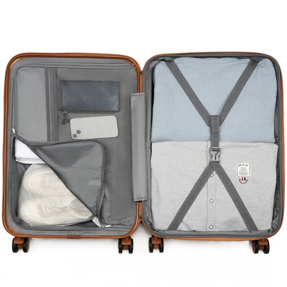 Kono KSK2484 3-Piece Luggage Set in Grey and Tan - Expandable Lightweight Hard Shell Suitcase with TSA Lock