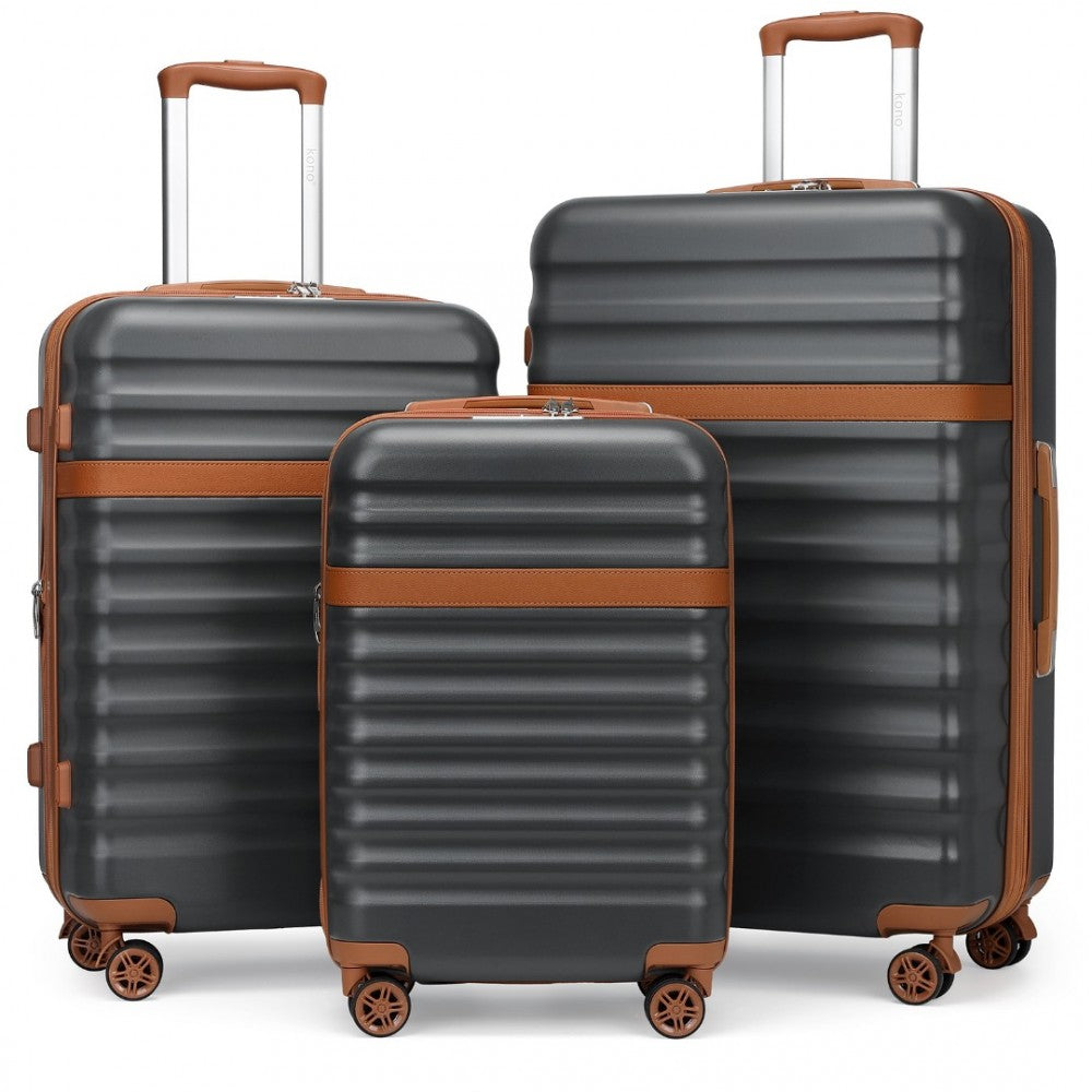 Kono KSK2484 3-Piece Luggage Set in Grey and Tan - Expandable Lightweight Hard Shell Suitcase with TSA Lock