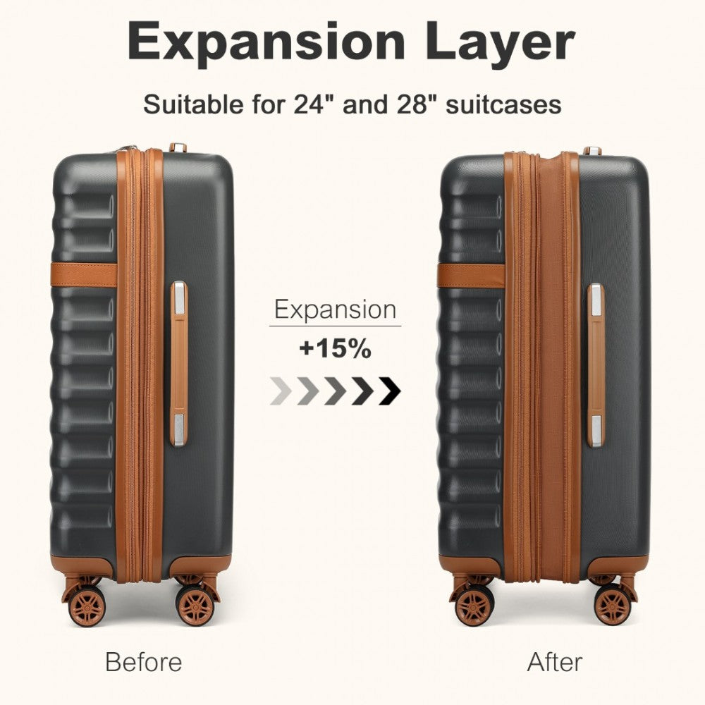 Kono KSK2484 3-Piece Luggage Set in Grey and Tan - Expandable Lightweight Hard Shell Suitcase with TSA Lock