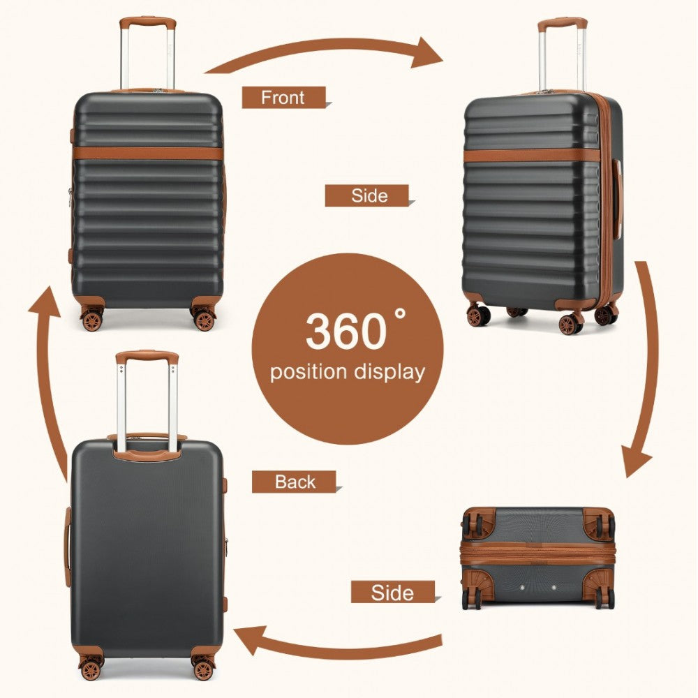 Kono KSK2484 3-Piece Luggage Set in Grey and Tan - Expandable Lightweight Hard Shell Suitcase with TSA Lock