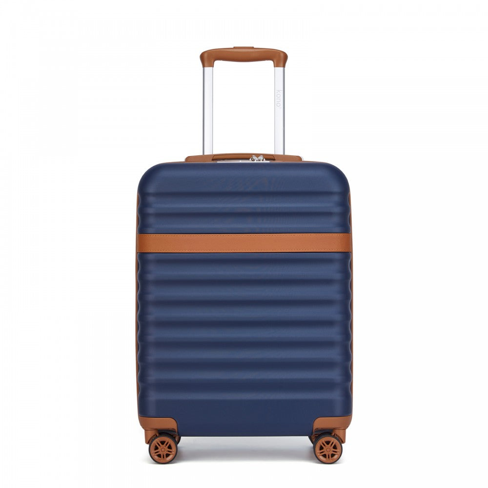 Kono KSK2484 Cabin Luggage in Navy and Tan (55x39x20cm) - Expandable Lightweight Hard Shell Suitcase with TSA Lock