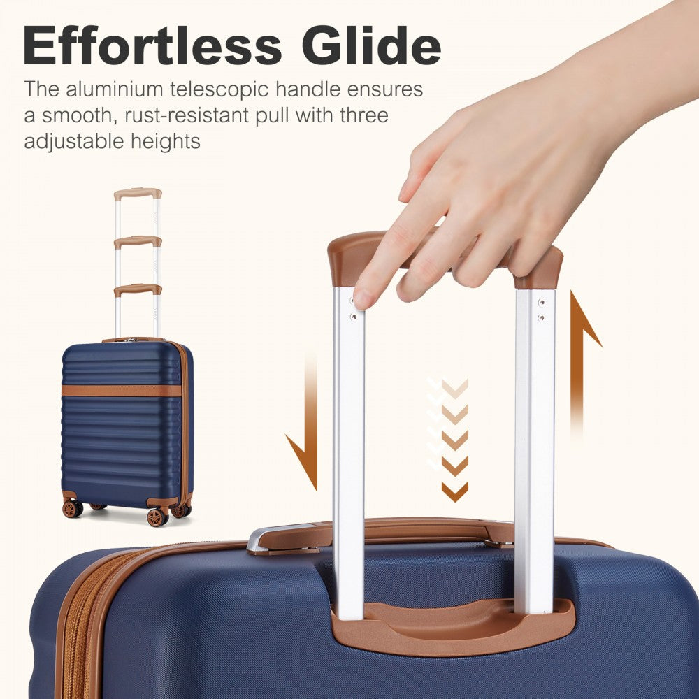 Kono KSK2484 Cabin Luggage in Navy and Tan (55x39x20cm) - Expandable Lightweight Hard Shell Suitcase with TSA Lock