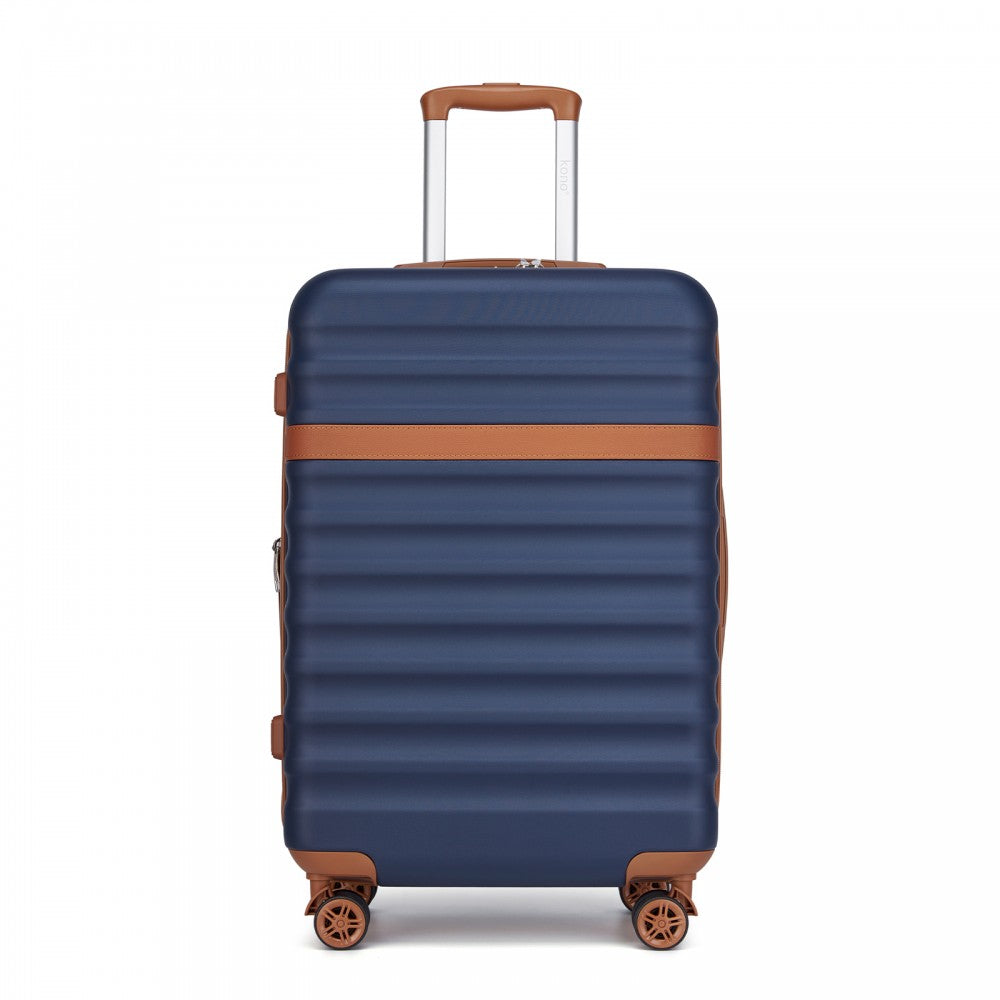 Kono KSK2484 Mid-Size Luggage in Navy and Tan (65x43.5x25cm) - Expandable Lightweight Hard Shell Suitcase with TSA Lock