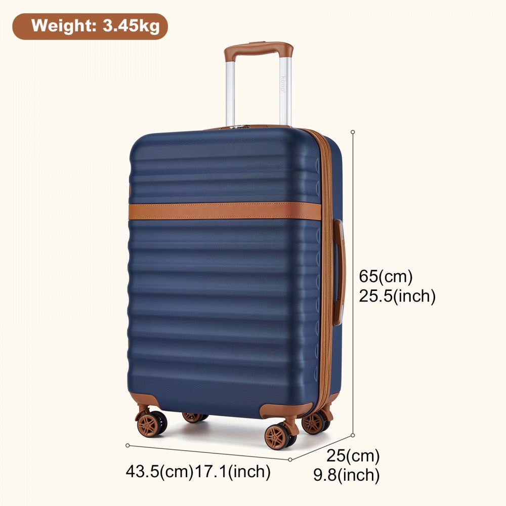 Kono KSK2484 Mid-Size Luggage in Navy and Tan (65x43.5x25cm) - Expandable Lightweight Hard Shell Suitcase with TSA Lock