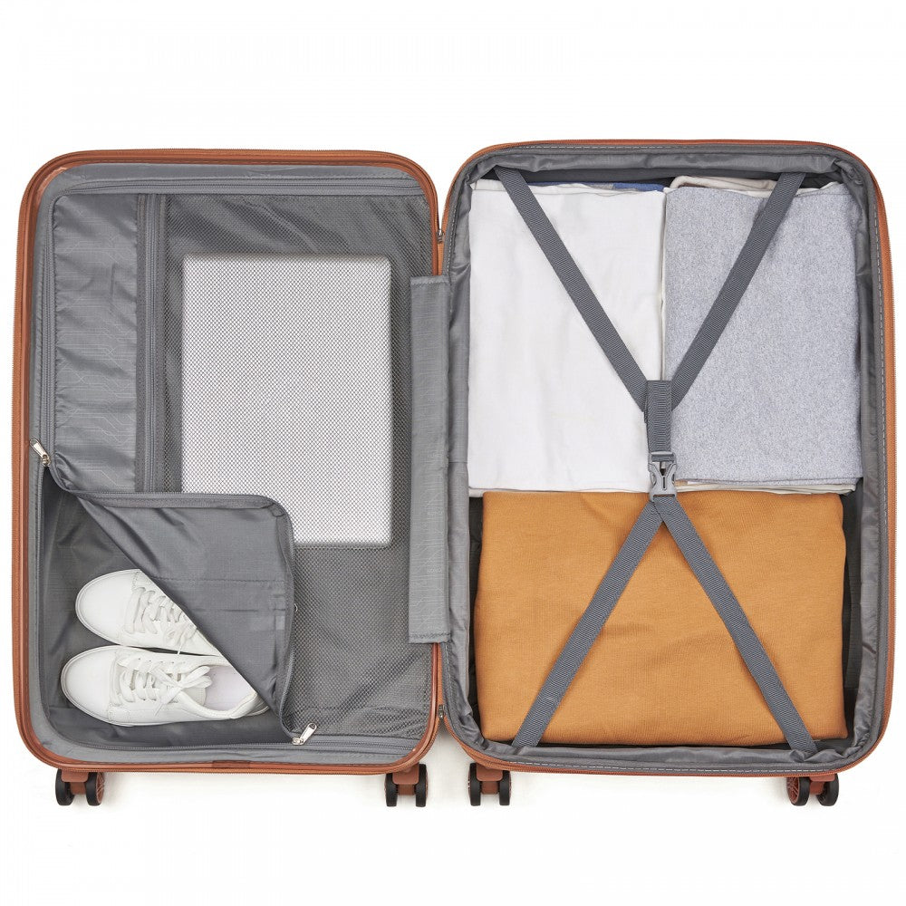 Kono KSK2484 Large Luggage in Navy and Tan (75x47.5x29.5cm) - Expandable Lightweight Hard Shell Suitcase with TSA Lock