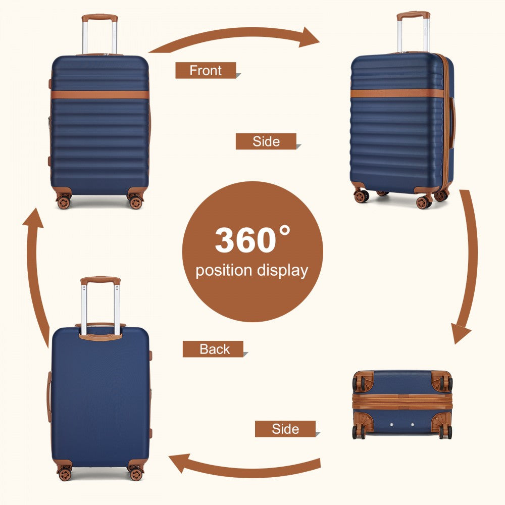 Kono KSK2484 3-Piece Luggage Set in Navy and Tan - Expandable Lightweight Hard Shell Suitcase with TSA Lock