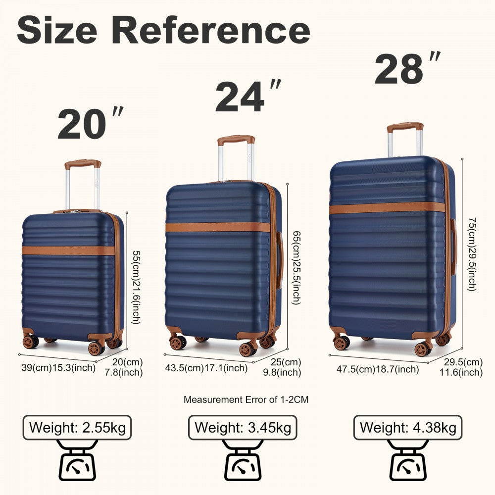 Kono KSK2484 3-Piece Luggage Set in Navy and Tan - Expandable Lightweight Hard Shell Suitcase with TSA Lock