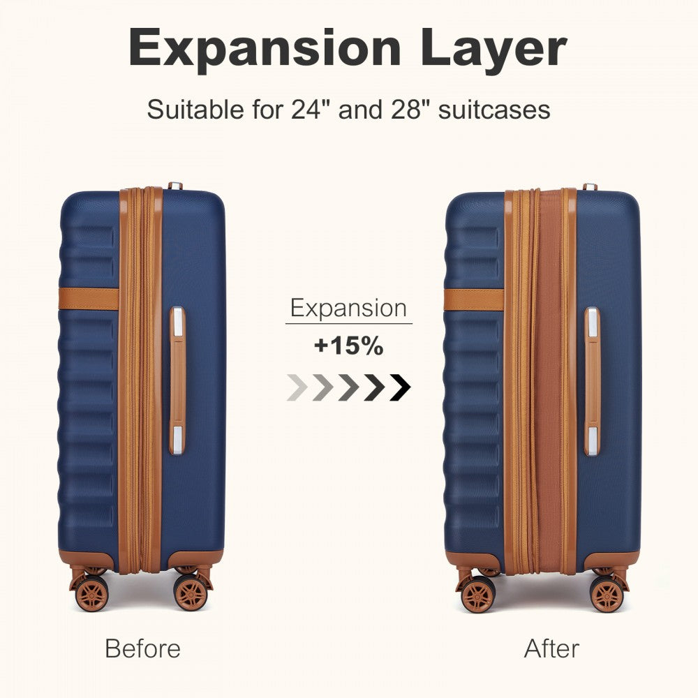 Kono KSK2484 3-Piece Luggage Set in Navy and Tan - Expandable Lightweight Hard Shell Suitcase with TSA Lock