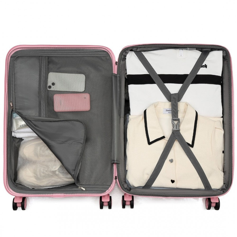 Kono KSK2484 3-Piece Luggage Set in Pink - Expandable Lightweight Hard Shell Suitcase with TSA Lock