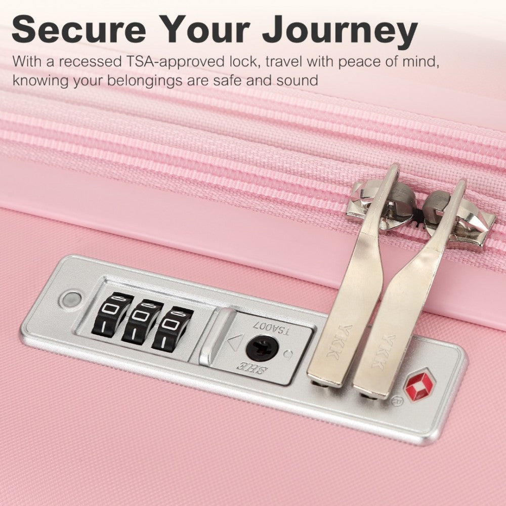 Kono KSK2484 3-Piece Luggage Set in Pink - Expandable Lightweight Hard Shell Suitcase with TSA Lock