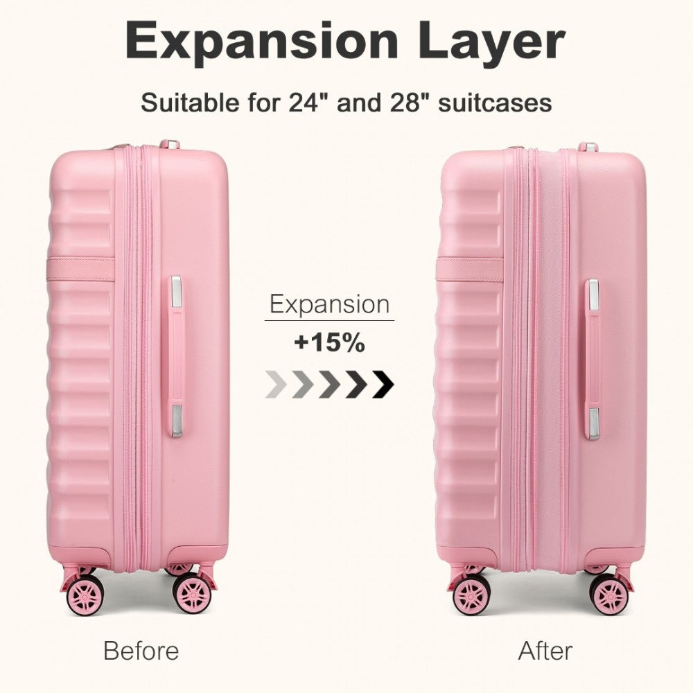 Kono KSK2484 3-Piece Luggage Set in Pink - Expandable Lightweight Hard Shell Suitcase with TSA Lock