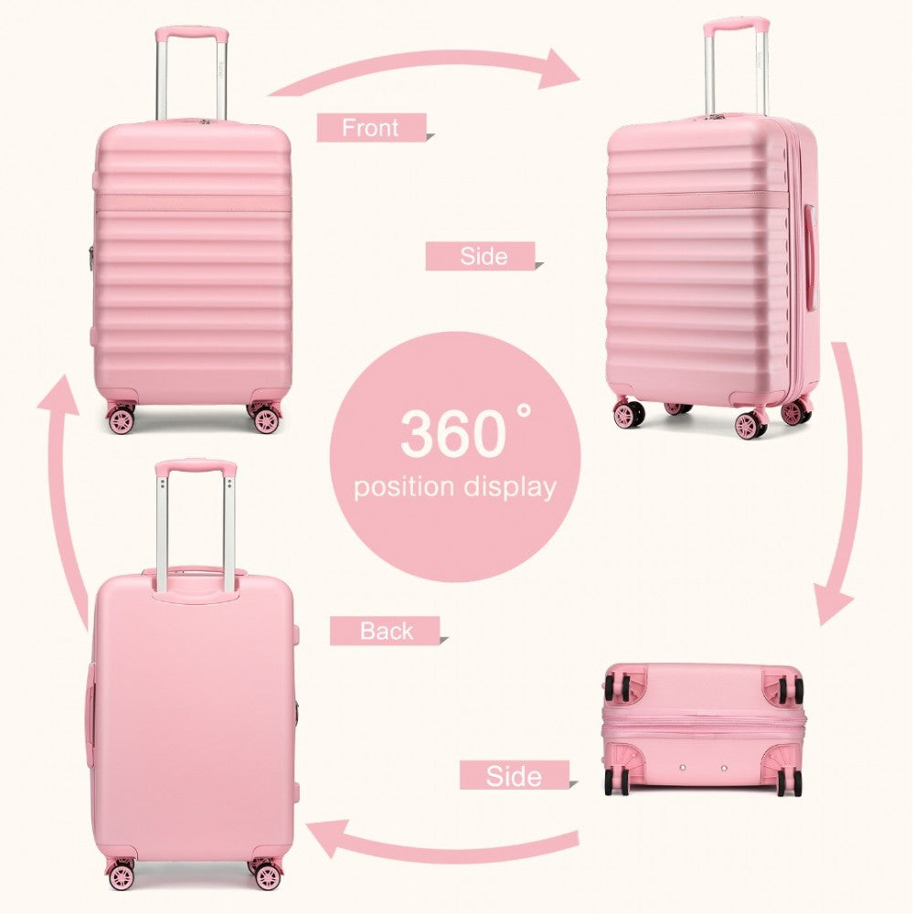 Kono KSK2484 3-Piece Luggage Set in Pink - Expandable Lightweight Hard Shell Suitcase with TSA Lock