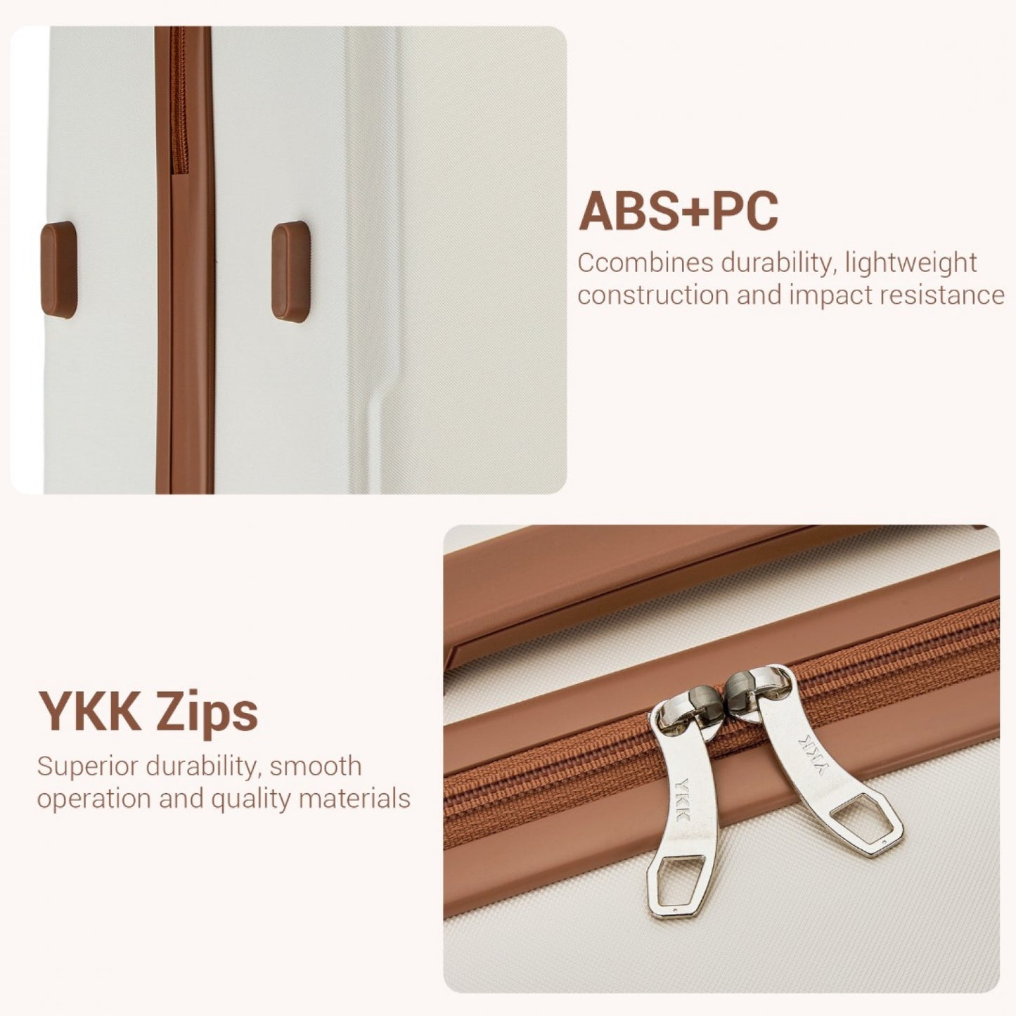 Kono KSK2494 Cabin Luggage in Cream and Tan (55x38x20 cm) - Minimalist Hard Shell ABS+PC Suitcase with TSA Lock 360° Spinner Wheels