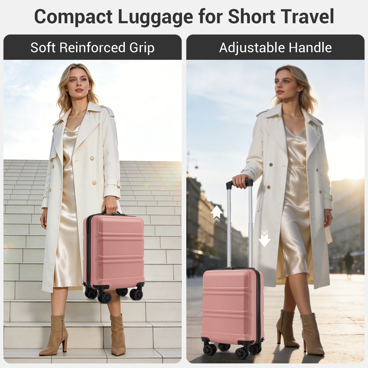 Kono KSK2581 Cabin Luggage in Nude (45x30x20cm) - Lightweight Hard Shell Cabin Suitcase with Removable Spinner Wheels - Luggage eStore